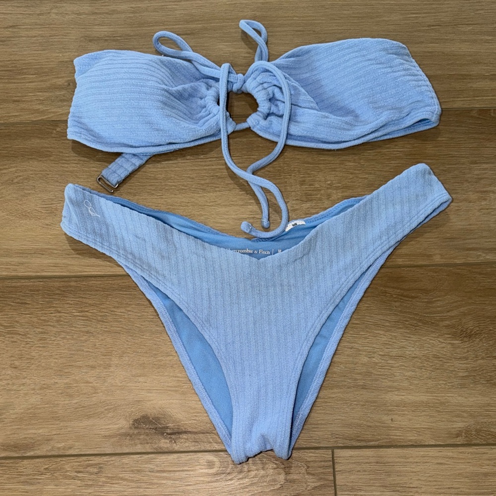 Abercrombie & Fitch Light Blue Ribbed Bandeau Bikini Set